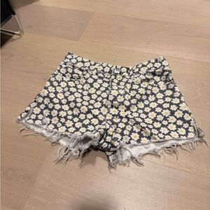 Zara Floral Jean Shorts - Black and Yellow
